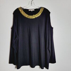 Chloe & Jasmine Womens Top Plus Size 3X‎ Cold Shoulder Sequins Stretch Pullover
